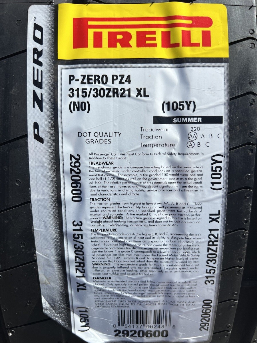 ONE BRAND NEW 315/30ZR21 (105Y) Pirelli P Zero PZ4 Sport N0
