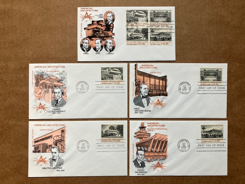 1982 20c American Architecture 2019-22 House of Farnam FDC Master Set of (5)