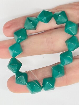 Vintage Jade Green Opague Bicone Glass Beads 7x5.5mm, 12 Beads per Strand