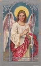 Postcard Christmas Greetings Giant Angel With Wings + Red Scarf