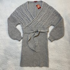 Guess Knitted Wrap Dress Women's Size S Gray Cable Knit Balloon Sleeve