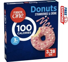 Fiber One 100 Calorie Donuts, Strawberries and Creme, 3g Sugar, 4 Count, 3.28 oz