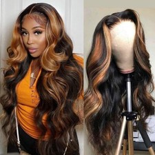 Highlight Body Wave Ombre Lace Front Wig Human Hair 13x4x1 Balayage Brown Color