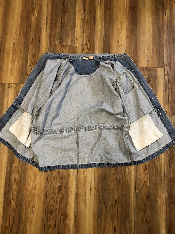复古 DISTRESS CROSSROADS 牛仔蓝色夹克蓝色 Y2K 女式 XL 罕见夹克 — 第 4/4 张图片