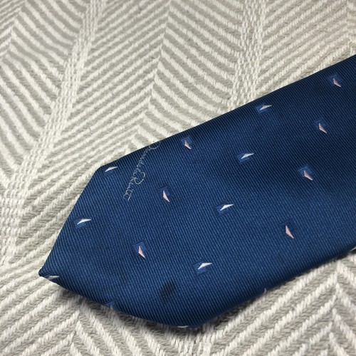 Oscar De La Renta Necktie Slim Designer Blue Subtle Geometric Print Flaws - Picture 2 of 6