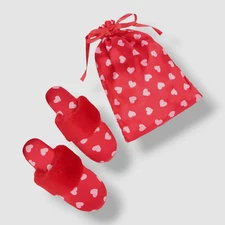 INC International Concepts Women's Red Candy Hearts Slippers Shoes Size 9-10