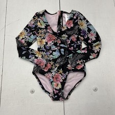 Art Class Black Floral Long Sleeve One-Piece Swimsuit Girls Size XS NEW