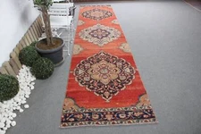 3x13.3 ft Runner Rugs, Turkish Rug, Geometric Rugs, Floor Rug, Vintage Rug