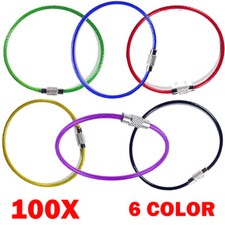 100x 2mm 150mm Wire Keychain Cable Metal Luggage Tag Loops 6 Color Key Ring NEW