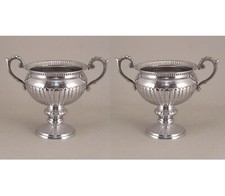 Compote Bowl 6"D 5.5"Hi Set/2 Polished Aluminum Round Handles FREE SHIPPING