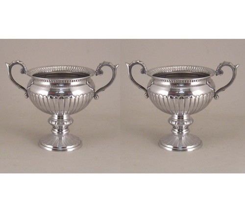 Compote Bowl 6"D 5.5"Hi Set/2 Polished Aluminum Round Handles FREE SHIPPING