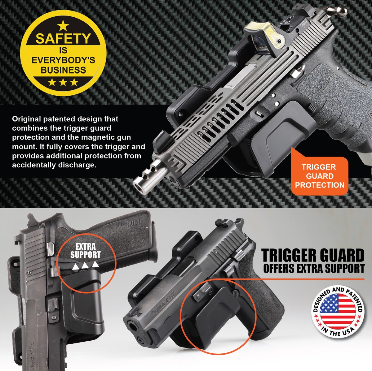 Stinger Magnetic Gun Firearm Mount Holder with Safety Trigger