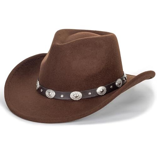 Western Outback Felt Cowboy Hat for Medium-Large Brown With Metal Silver Button - Foto 5 di 7