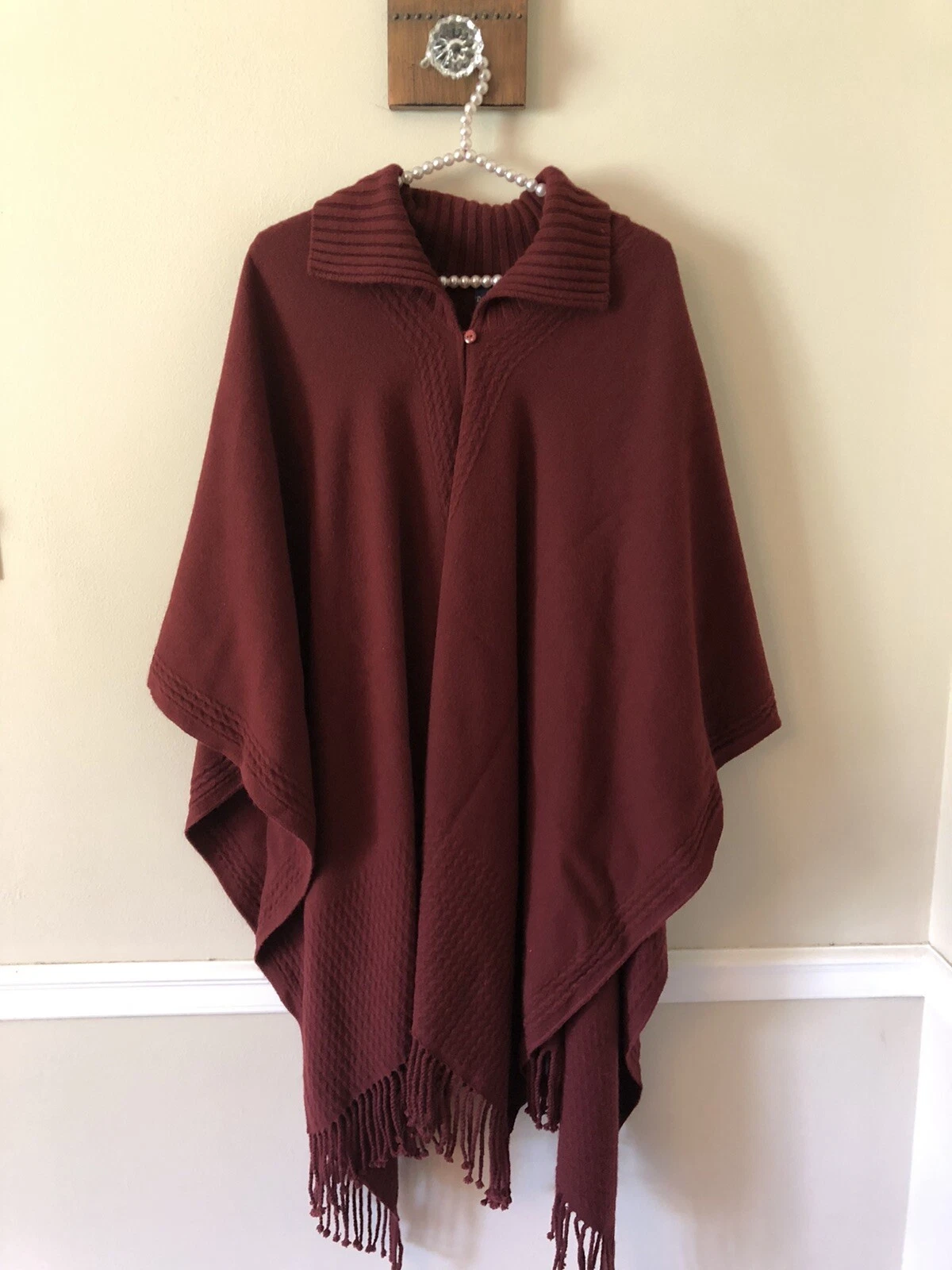 D&Bond Womens One Size Poncho Wrap Cape Fringe Open Front