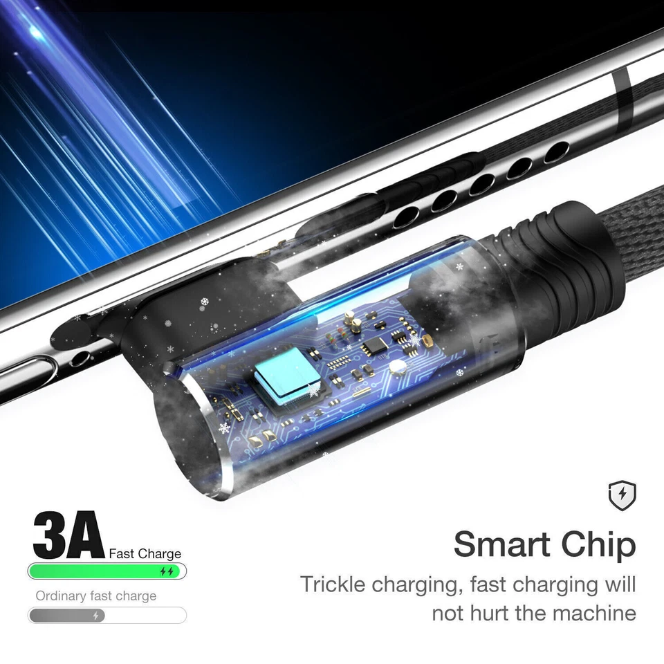 90° Angled Braide USB A to Type C Charger Cable For Samsung S24 S23 A55 A15 A35 - Image 3 of 4
