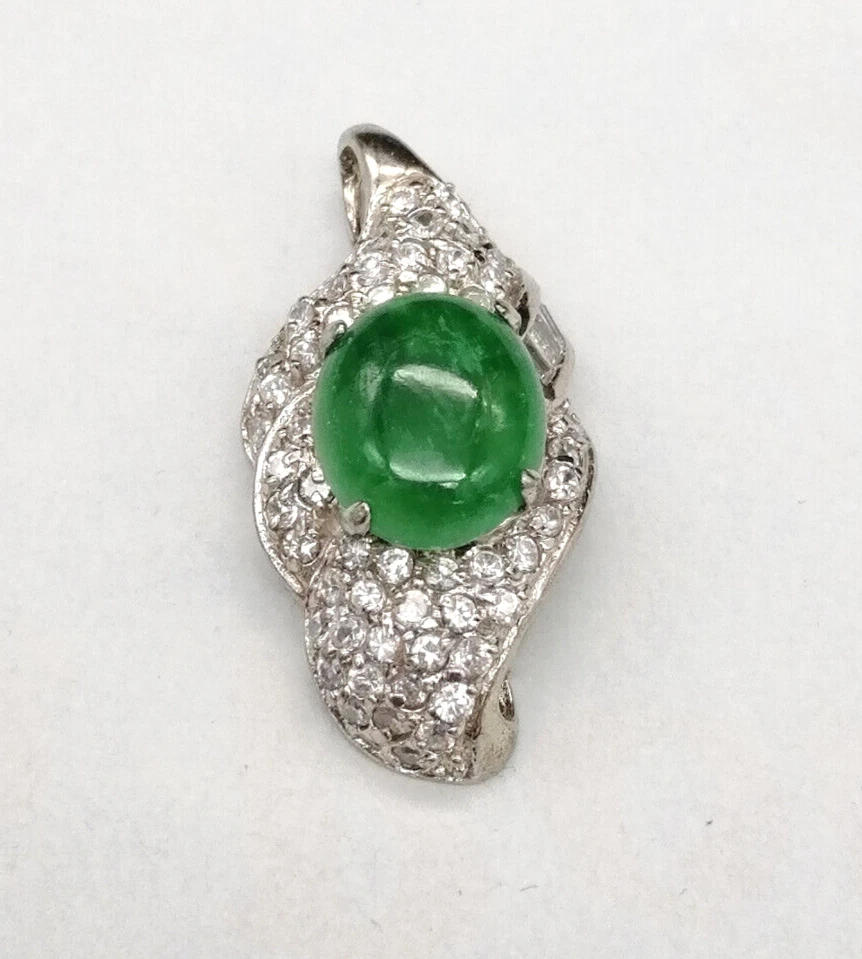 ciondolo donna argento925 con giada burma verde e zirconi incastonati luminoso - Immagine 2 di 4