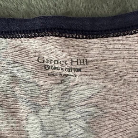 Garnet Hill Green Cotton Tee Shirt Women's size Large Coral Floral Foto 3 de 4