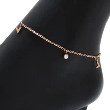 Stainless Steel 8-10" Rose Gold Plated "LOVE" 0.15 Ct CZ Ankle Bracelet Anklet