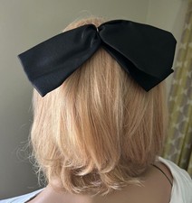 2 large VINTAGE clip in hair bows. 1 Aqua 1 Black. 11" Wide