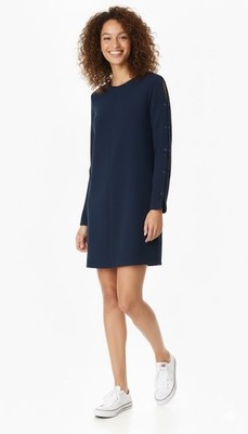 NWT Tibi Button Sleeve Crepe Shift in Midnight Navy Blue Dress 8 $395