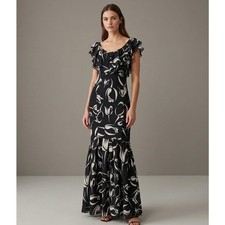 Vtg BEBE 100 Silk Maxi Dress Black Tulip Whimsygoth Ruffle Mermaid Y2K Boho