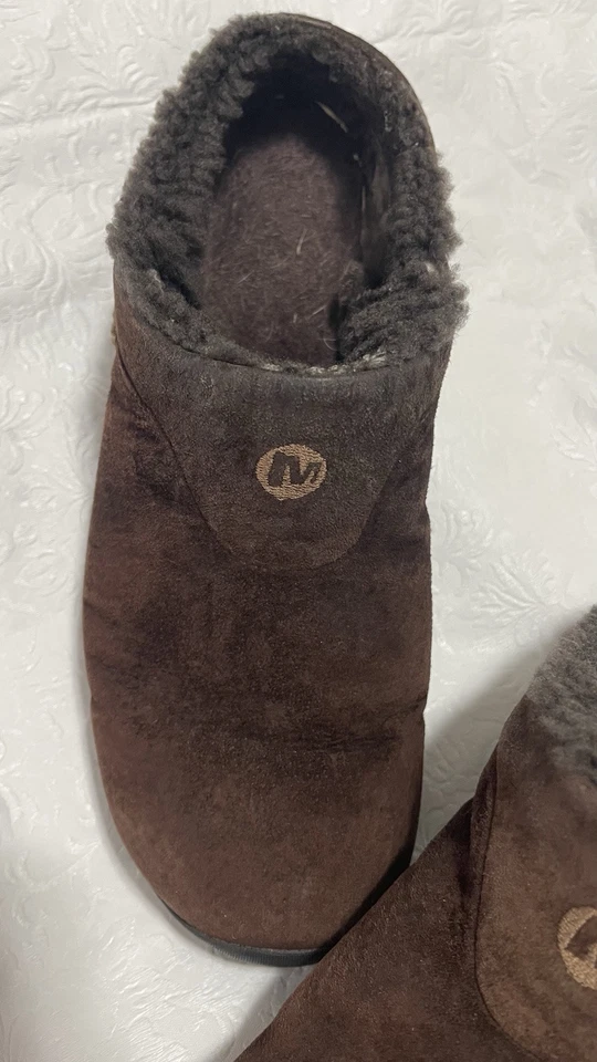 Merrell Encore Ice Bonito Acogedor Cálido Marrón Gamuza Imitación Piel Forrado Cómodo Mules 7.5 Foto 2 de 4