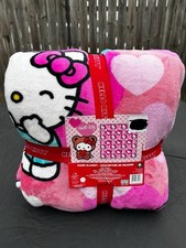 Sanrio Hello Kitty PINK Valentines Full/Queen 90x90 TikTok Hearts Plush Blanket
