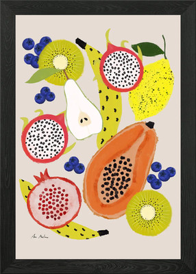 Bunte Früchte Stillleben Illustrat gerahmt Wandbild Poster Leinwanddruck Bild