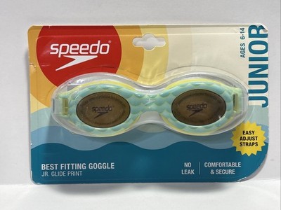 Speedo Junior Glide Swim Goggles Aqua Waves Ages 6 14 Adjustable Strap NEW