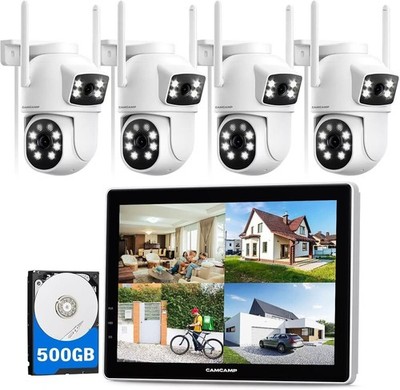 CAMCAMP 10'' LCD 10CH 2K NVR WiFi IP Outdoor Wireless Security Camera System CCTV