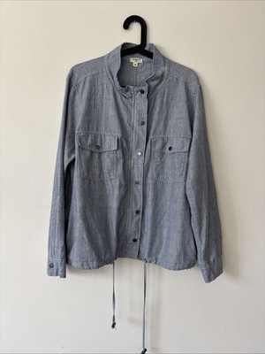 Dylan blue strip linen utility jacket women's sz L