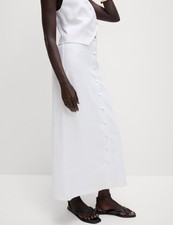 Marks & Spencer Womens Linen Midi Pencil Skirt in Soft White - M&S