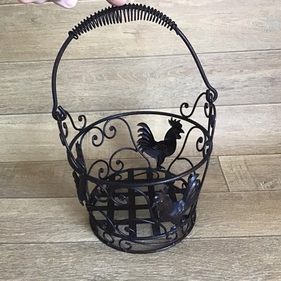 VINTAGE BAUERNHOF METALLDRAHT HUHN HAHN EIER SAMMELN AUFBEWAHRUNGSKORB
