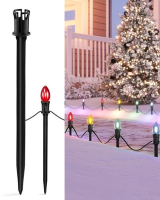100pcs 11.5in Tall Christmas Light Stakes for C7 C9 Outdoor Pathway, Black
