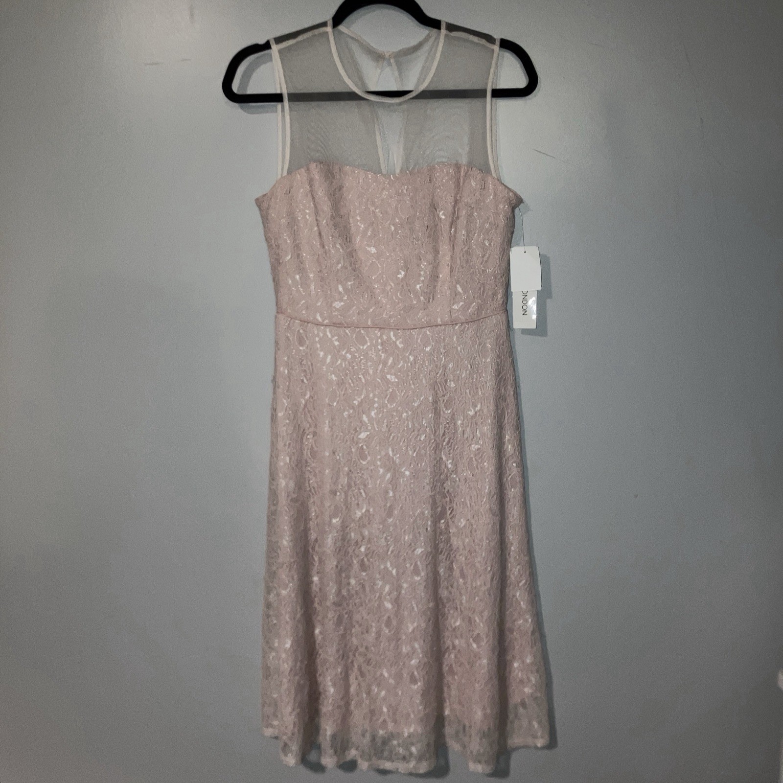 Maggy London Pink Floral Lace Mesh Sheer Sweetheart A-Line Dress Zip Lined 10