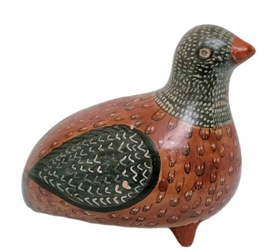 Adorable Brown Quail Bird 4''H Mexican Folk Art Pottery Handpainted Glazed Signed