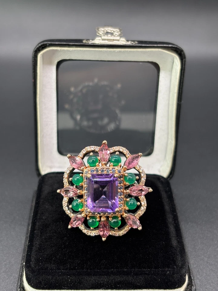 Anillo Amatista 5.48ct con Turmalina, Zafiros y Circones Plata 925 - Certificado Foto 3 de 4