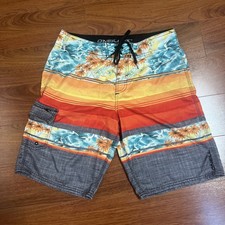 O Neill Board Shorts Mens 33 Surf Swim Trunks Hawaiian Fishing Pocket