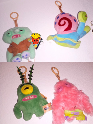 4 Plüsch Schlüsselanhänger Set Spongebob Gary & Plankton Patrick fuggler neu