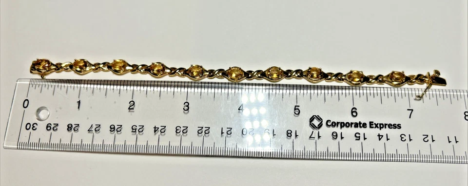 Vintage Vermeil Sterling Silver 925 Citrine Tennis Bracelet 7.75" - Image 2 of 4