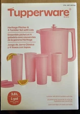 PINK Tupperware Heritage Pitcher (1 Gallon) With 4 Tumblers And Lids