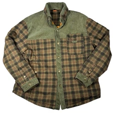 Men’s Green Plaid Sherpa Lined Flannel Jacket 3XL (Fits XL) Corduroy Trim