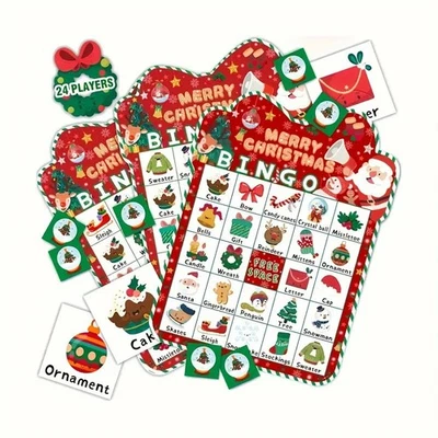 Christmas Bingo Game Set 24 Players 25 Calling Cards Family Kids Party Activity