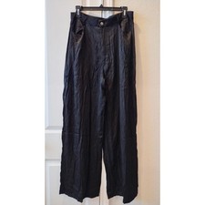 NWT Fashion Nova Daydream Wide Leg Satin Pants Black Size L 