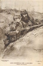 B585 Veteran soldier giving advice to a recruit by French artist Georges Scott