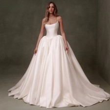 Customized Spaghetti Strapless A Line Wedding Dress With Short Train Bridal Gown