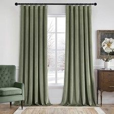 Velvet Curtains 90 Inches Long 2 Panels Set 50"W x 90"L Pack of 2 Sage Green