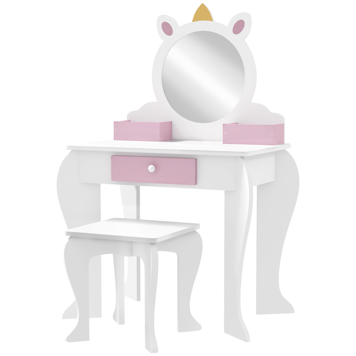 Rackhams White Zonekiz Unicorn-Design Kids Dressing Table, With Mirror And Stool - Image 2