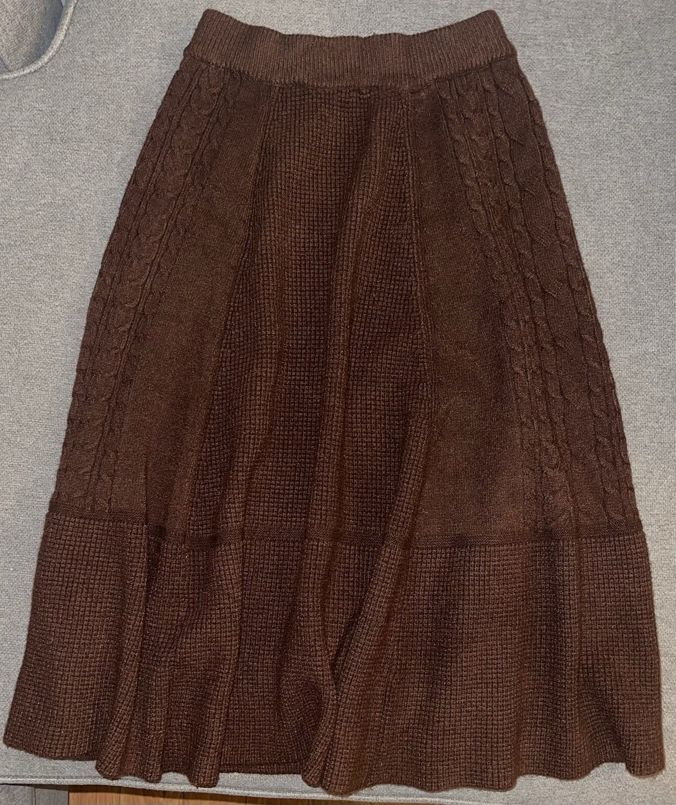 Chicwish Women's Brown Acrylic Cable Knit A-Line Midi Pull-On Skirt M