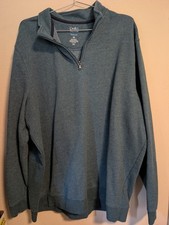 Croft  Barrow Men's SOFT Pullover XXL Blueish Green 1/4 Zip Collar Long Sleeve